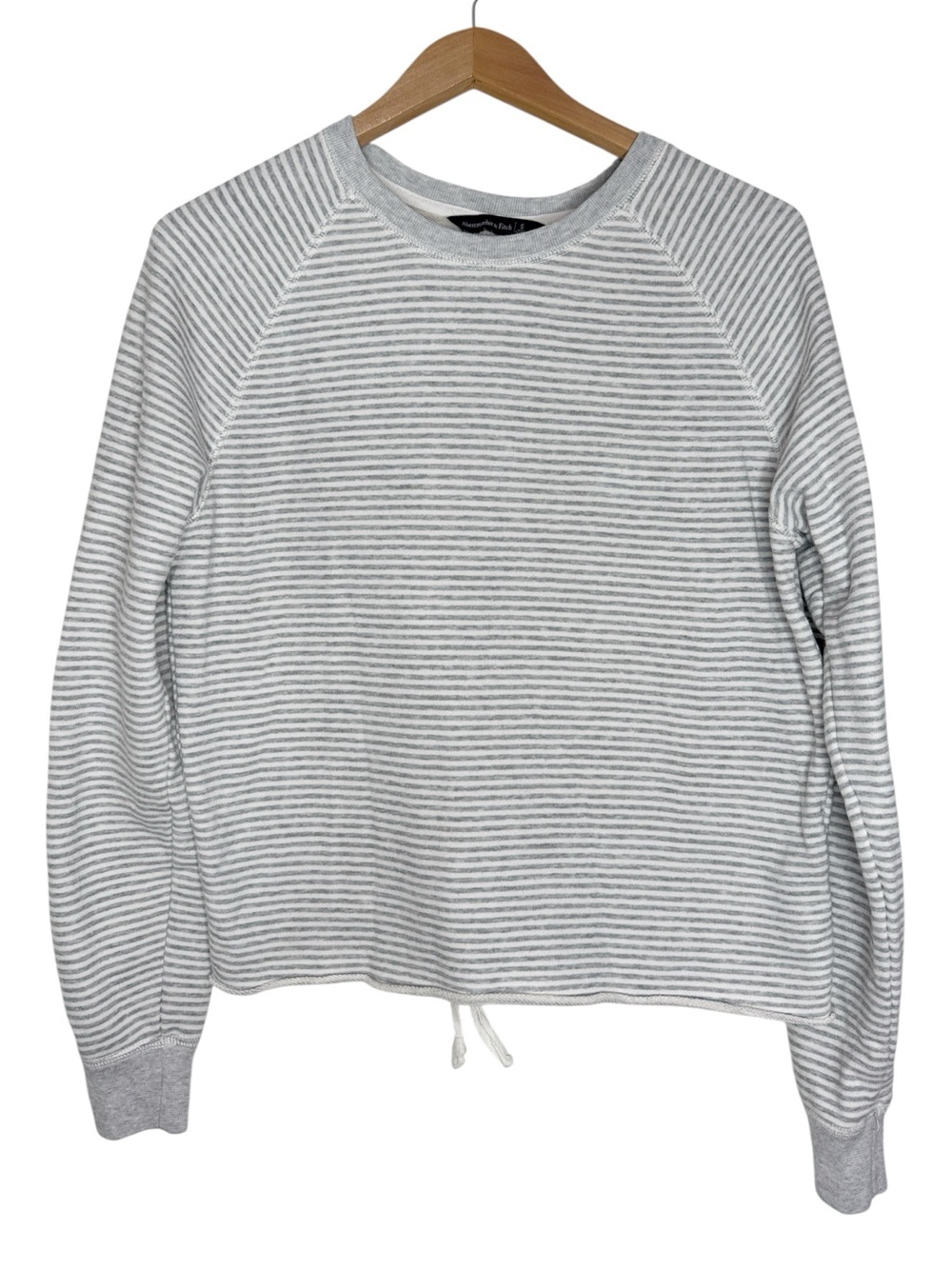 Abercrombie & Fitch Gray White Fine Striped Crewneck Sweatshirt Lace up back S